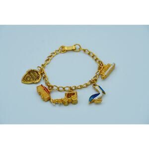 Vintage New Orleans Charm Bracelet Gold Tone Pelican Streetcar Enamel